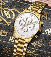 NIBOSI Mens Chronograph Quartz Wristwatch Golden