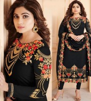 Shilpa Shetty Black Georgette Embroidery Churidar Salwar Kameez (DBS02)