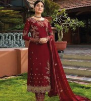 Excellent Embroidered Georgette Straight Suit Maroon (DM05)