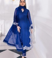 Blue Indian Chiffon Georgette Suit Collection Unstitched 4 Piece (HRB05)