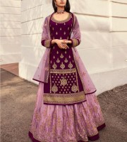 Unstitched Purple Georgette Embroidered Party Dress (UPG8)